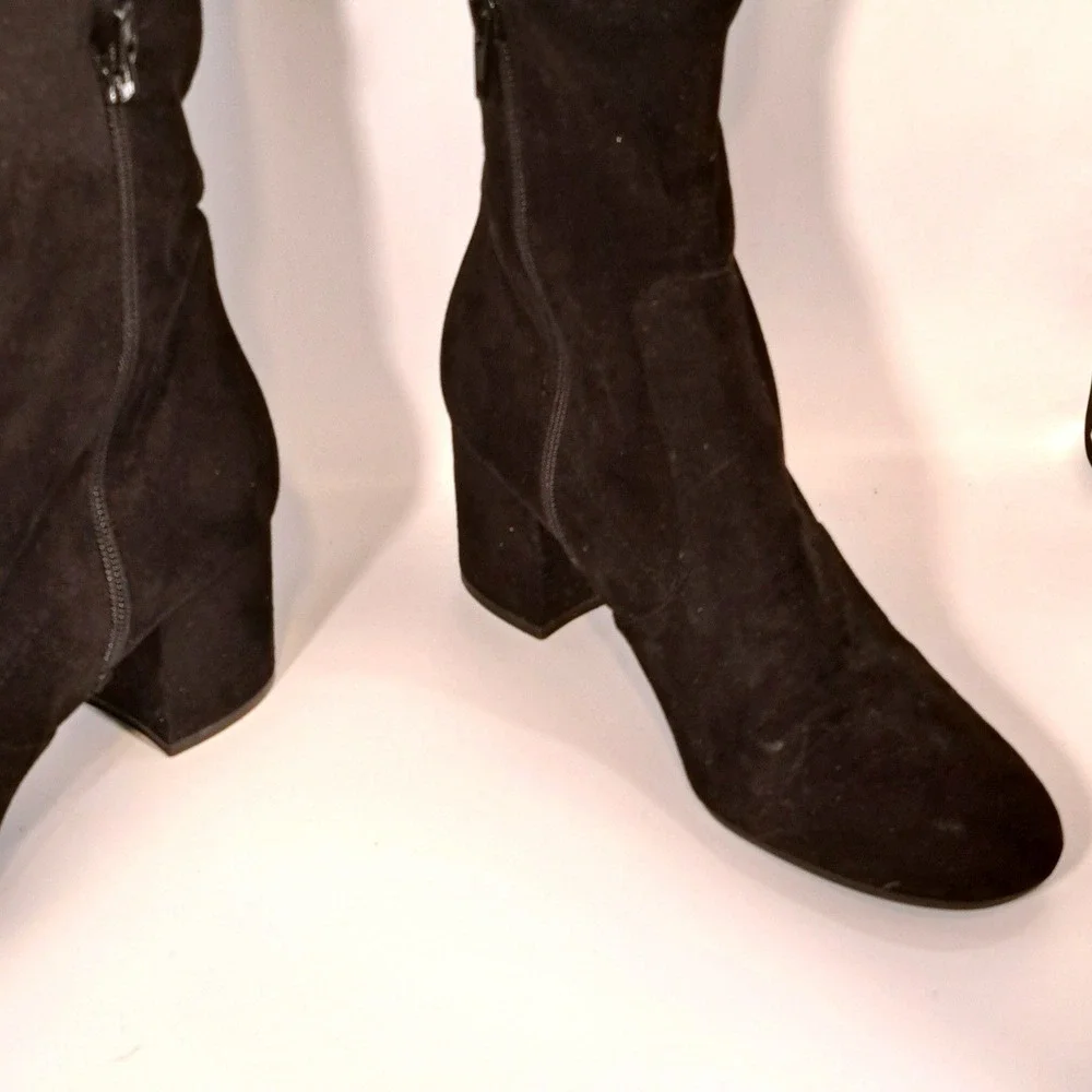 Unisa Black Faux Suede Over The Knee Block Heel Boots Women 8M Side Zip OTK
